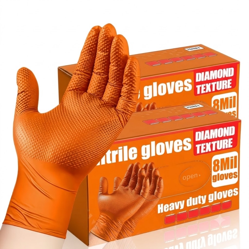 Disposable Gloves Nitrile - Heavy Duty Orange Nitrile Gloves 8Mil